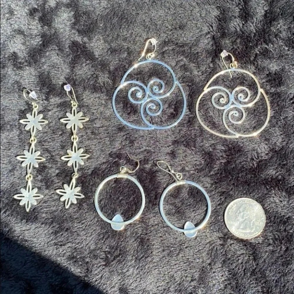 3‎ pack silver boho fashion earrings
